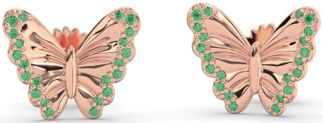 Emerald Rose Gold Silver Butterfly Stud Earrings