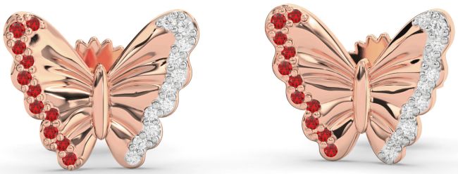 Diamond & Ruby Rose Gold Butterfly Stud Earrings