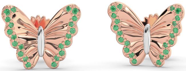 Emerald White Rose Gold Butterfly Stud Earrings