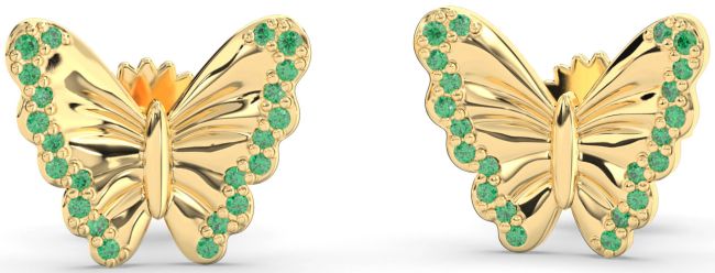 Emerald Gold Butterfly Stud Earrings