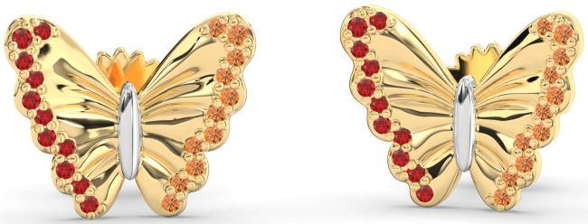 Ruby & Citrine Gold Silver Butterfly Stud Earrings