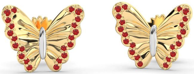 Ruby Gold Silver Butterfly Stud Earrings