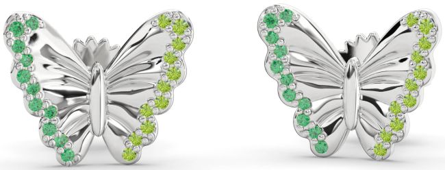 Emerald & Peridot Platinum Butterfly Stud Earrings