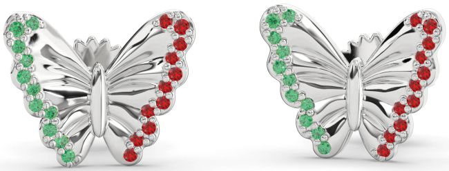 Emerald & Ruby Silver Butterfly Stud Earrings