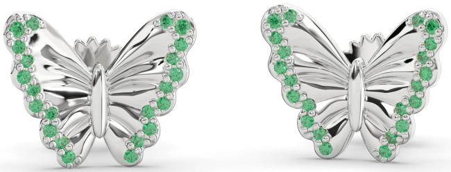 Emerald White Gold Butterfly Stud Earrings