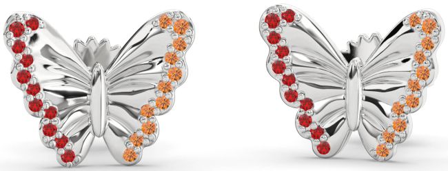 Ruby & Citrine Platinum Butterfly Stud Earrings