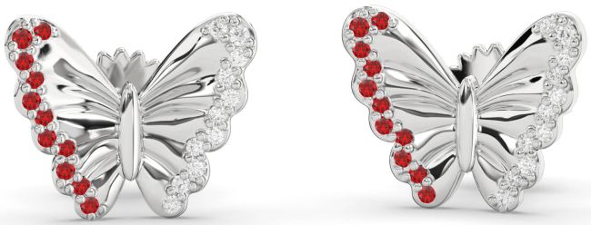 Diamond & Ruby Platinum Butterfly Stud Earrings