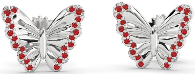 Ruby Silver Butterfly Stud Earrings