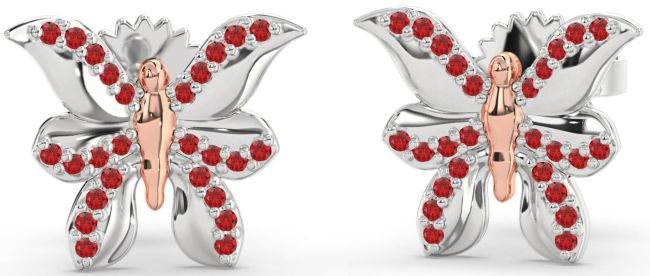 Ruby Platinum & Rose Gold Butterfly Dangle Earrings