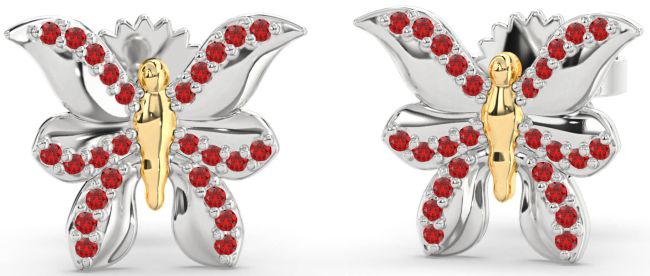 Ruby Platinum & Yellow Gold Butterfly Dangle Earrings