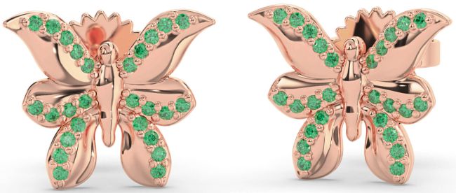 Emerald Rose Gold Butterfly Dangle Earrings