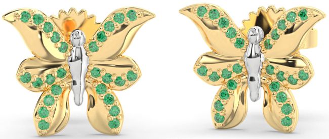 Emerald Platinum & Yellow Gold Butterfly Dangle Earrings
