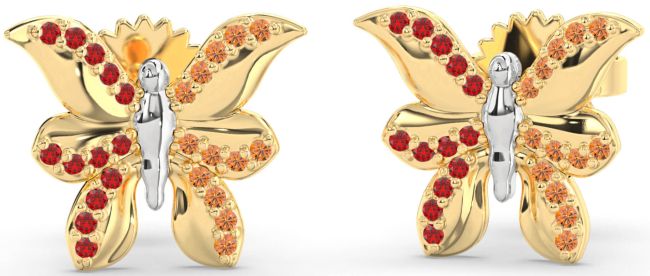 Ruby & Citrine Gold Silver Butterfly Dangle Earrings