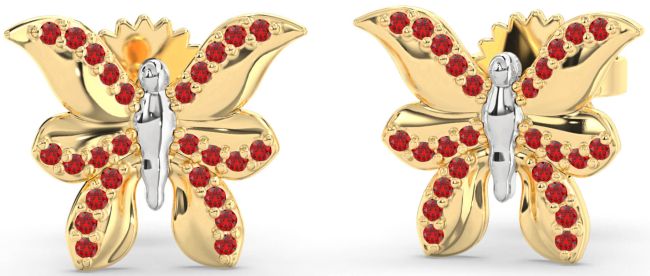 Ruby Gold Silver Butterfly Dangle Earrings