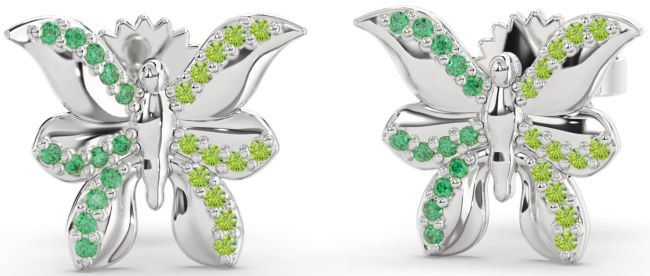 Emerald & Peridot Platinum Butterfly Dangle Earrings