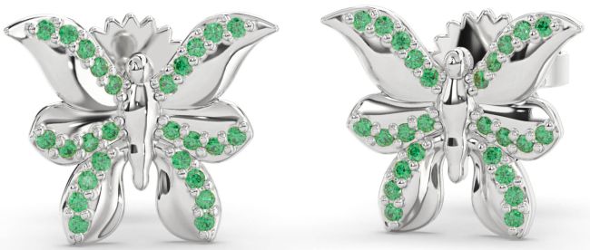 Emerald Silver Butterfly Dangle Earrings