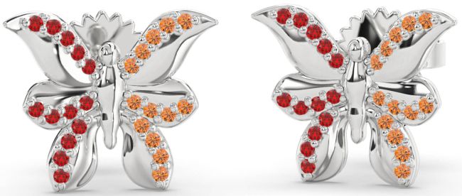 Ruby & Citrine Platinum Butterfly Dangle Earrings