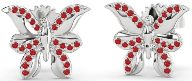 Ruby White Gold Butterfly Dangle Earrings