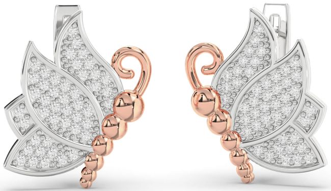Diamond Platinum & Rose Gold Butterfly Dangle Earrings