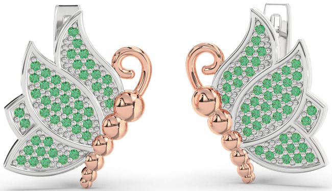 Emerald Silver & 10K Rose Gold Butterfly Dangle Earrings