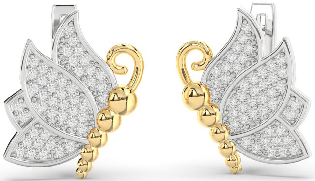 Diamond Platinum & Yellow Gold Butterfly Dangle Earrings