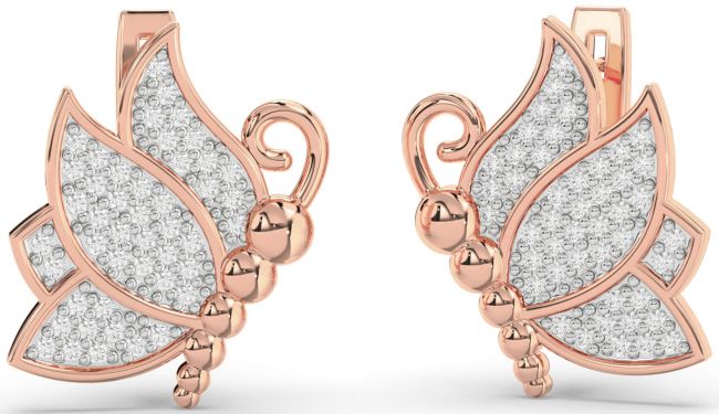 Diamond Rose Gold Silver Butterfly Dangle Earrings