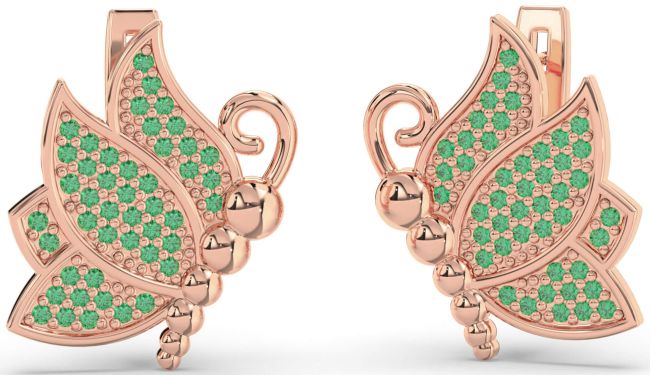 Emerald Rose Gold Butterfly Dangle Earrings