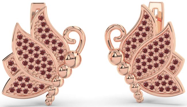 Garnet Rose Gold Butterfly Dangle Earrings