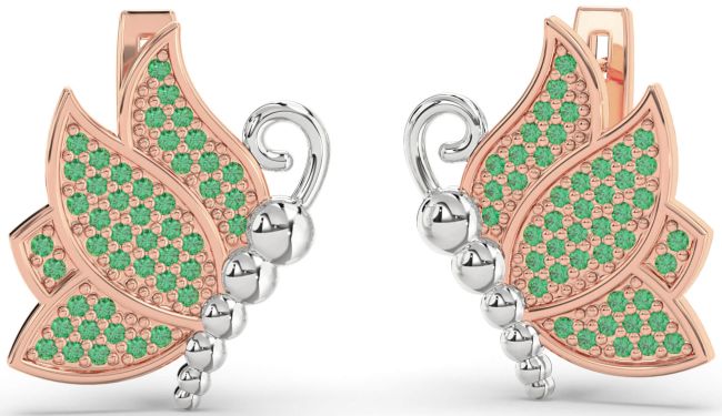 Emerald Platinum & Rose Gold Butterfly Dangle Earrings