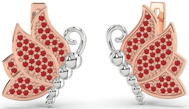 Ruby White Rose Gold Butterfly Dangle Earrings