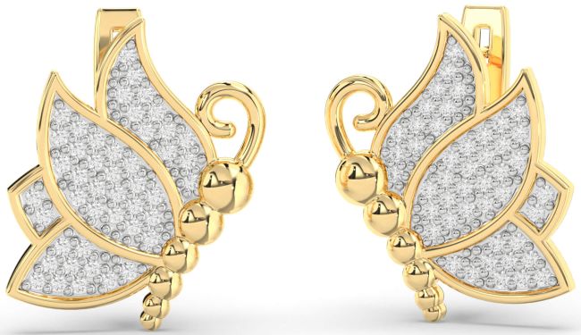 Diamond Gold Silver Butterfly Dangle Earrings
