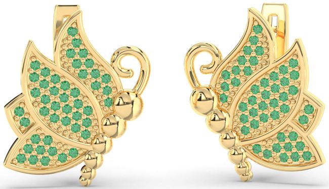 Emerald Gold Silver Butterfly Dangle Earrings
