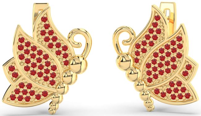 Ruby Gold Silver Butterfly Dangle Earrings