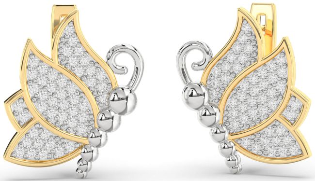 Diamond Gold Silver Butterfly Dangle Earrings