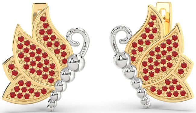 Ruby Platinum & Yellow Gold Butterfly Dangle Earrings
