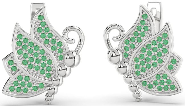 Emerald Platinum Butterfly Dangle Earrings