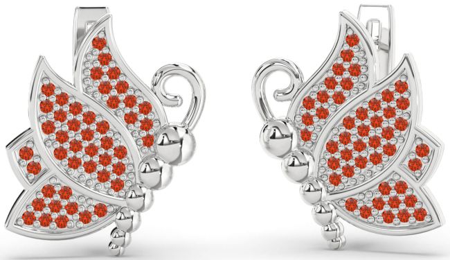 Fire Opal Platinum Butterfly Dangle Earrings