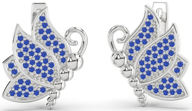 Blue Sapphire Platinum Butterfly Dangle Earrings
