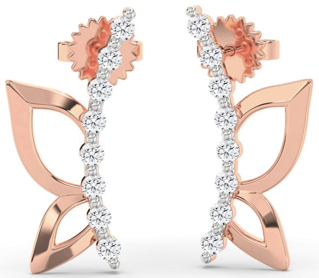 Diamond Rose Gold Butterfly Dangle Earrings