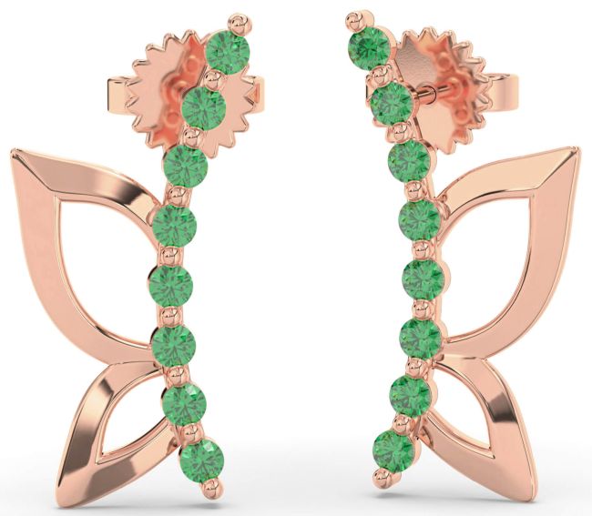 Emerald Rose Gold Butterfly Dangle Earrings