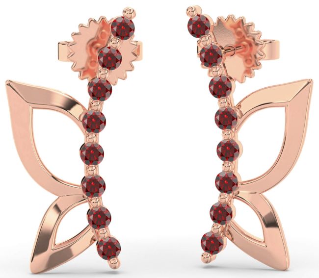 Garnet Rose Gold Silver Butterfly Dangle Earrings