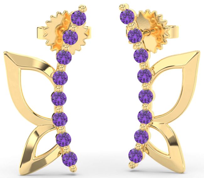 Amethyst Gold Butterfly Dangle Earrings