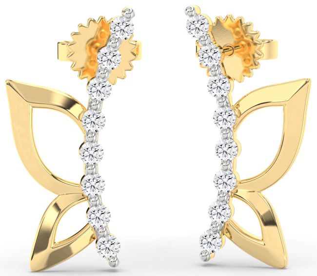 Diamond Gold Silver Butterfly Dangle Earrings