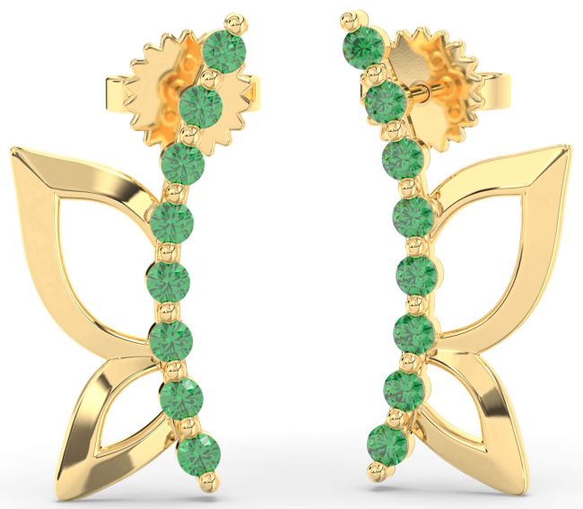 Emerald Gold Butterfly Dangle Earrings
