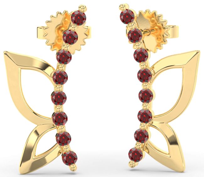 Garnet Gold Butterfly Dangle Earrings
