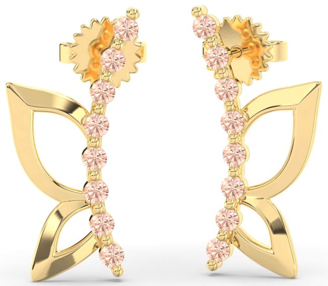 Morganite Gold Butterfly Dangle Earrings