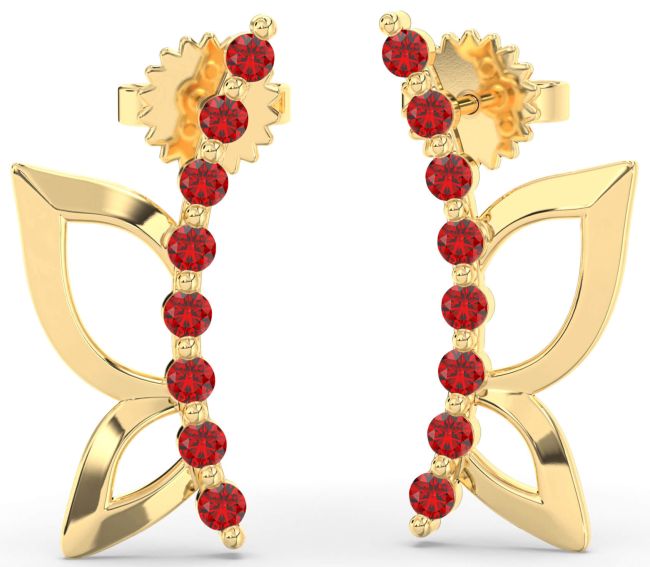 Ruby Gold Butterfly Dangle Earrings