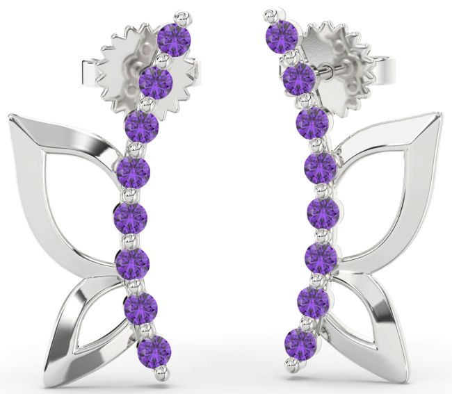 Amethyst Platinum Butterfly Dangle Earrings