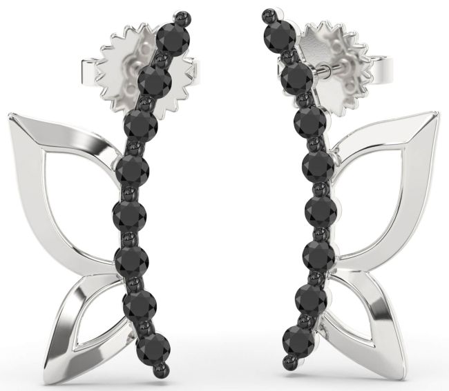 Black Onyx Silver Butterfly Dangle Earrings