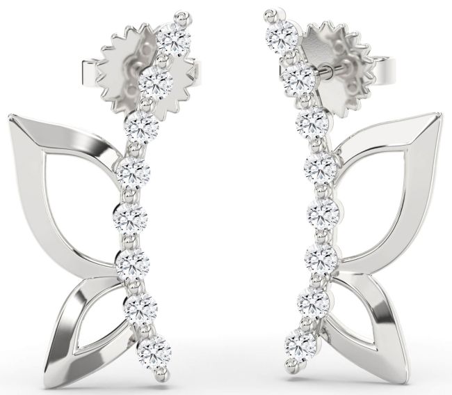 Diamond Platinum Butterfly Dangle Earrings